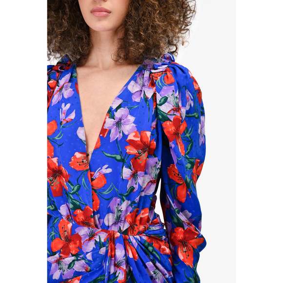 Magda Butrym Blue Silk Floral Asymmetrical Dress Size 34 - Picture 3 of 3